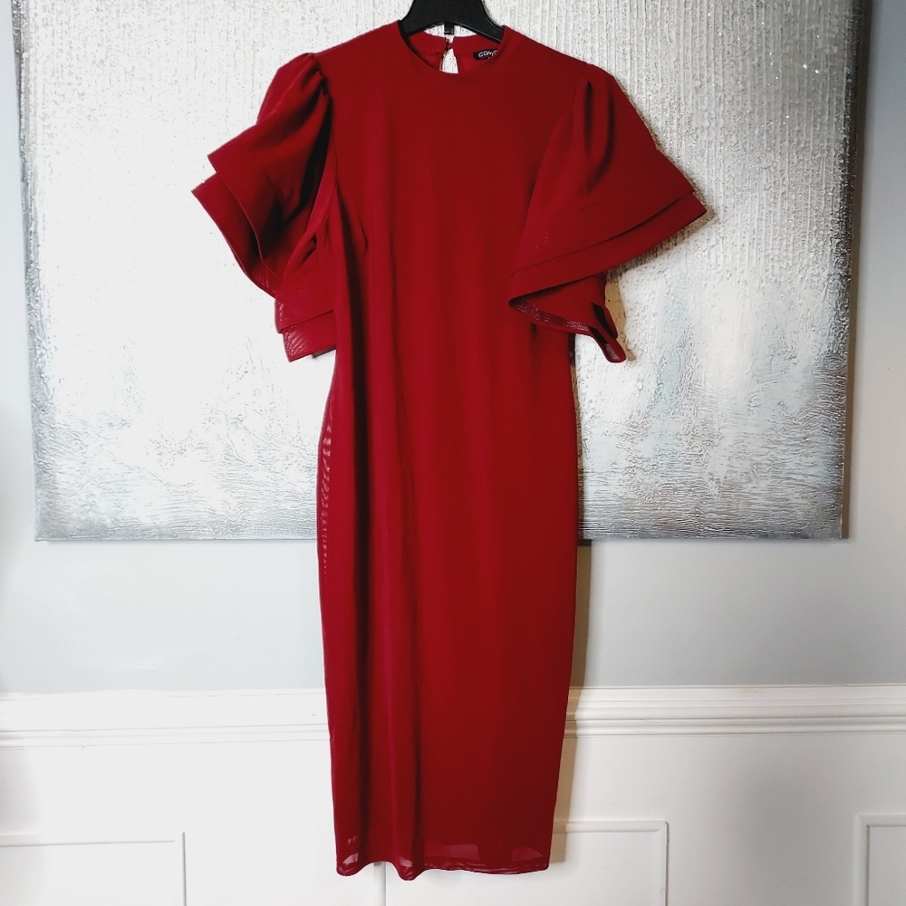 Cq by Cq Burgundy Bell Sleeve Midi Dress  Sz-L